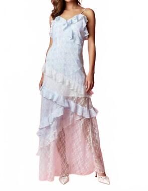 NEW RARERAW coquette printed lace mixed ruffle maxi dress in light blue